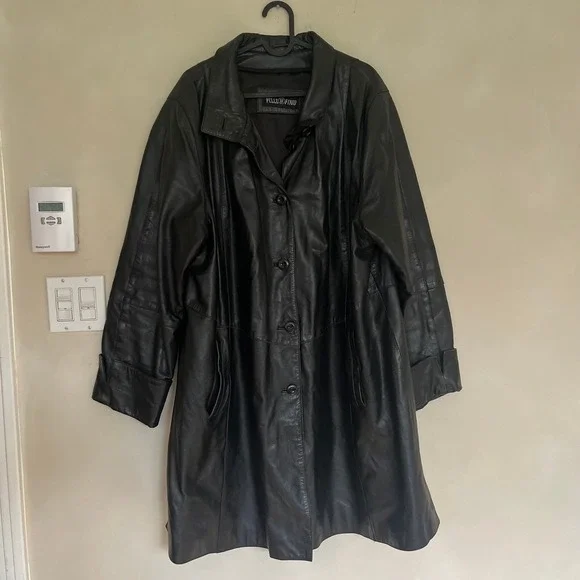 Pelle & Fino Womens Black Leather Button Up Collar Jacket Coat - Picture 2 of 9